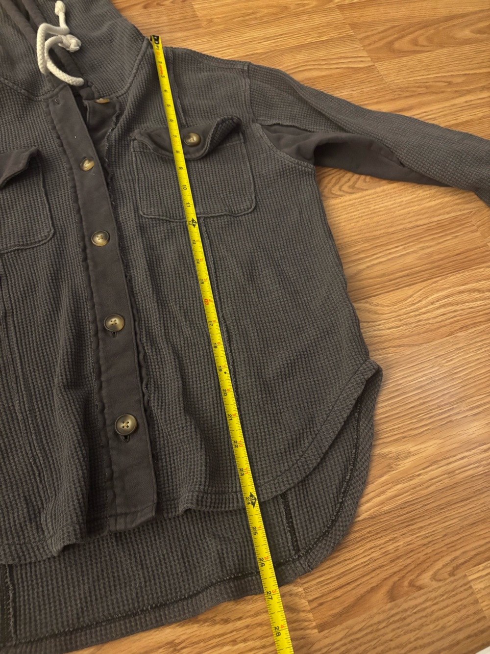 American Eagle Outfitters Charcoal Waffle Knit Hooded Jacket Size Small - Picture 5 of 6